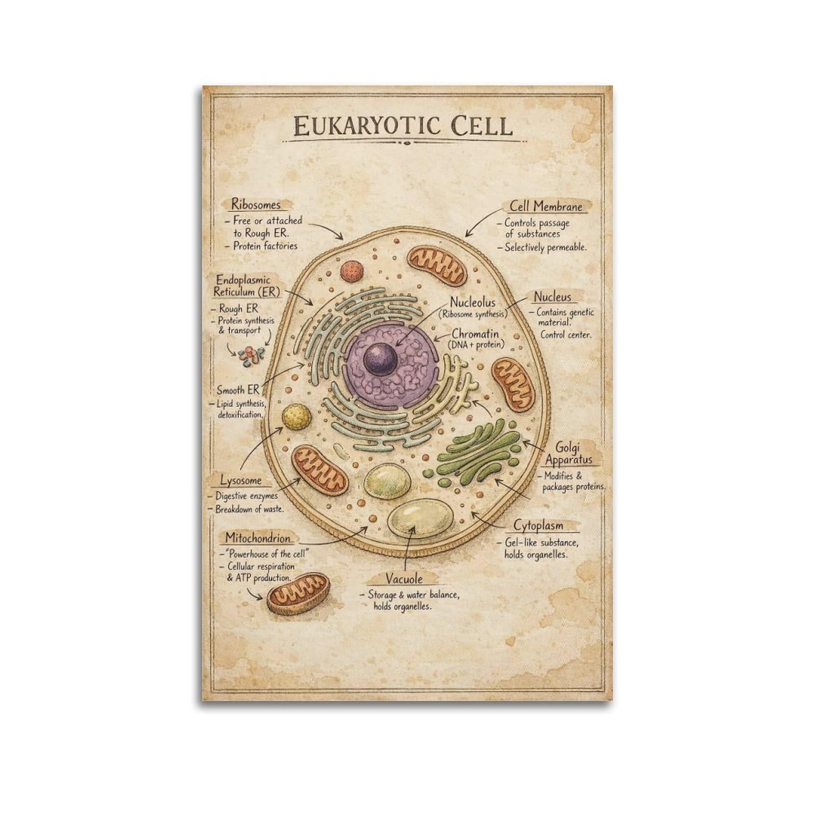 OKAHYS Vintage Eukaryotic Cell Artwork Poster Decorative Painting Canvas Wall Artworks Picture 24x36inch(60x90cm)
