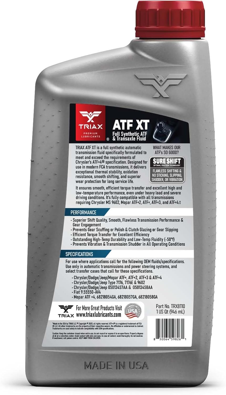 TRIAX ATF XT Full Synthetic for All ATF +4 Applications | Compatible with Chrysler, Jeep, Dodge | No Slip | 100,000 + Mile (1 Quart)