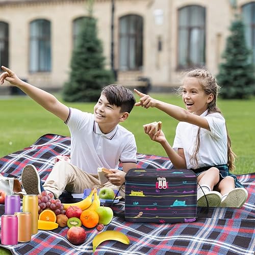 Miniatura 3 de QsirBC Bolsa de almuerzo aislada con diseño de rayas de gato de dibujos animados para mujeres, bolsa de almuerzo cuadrada para adultos y hombres,