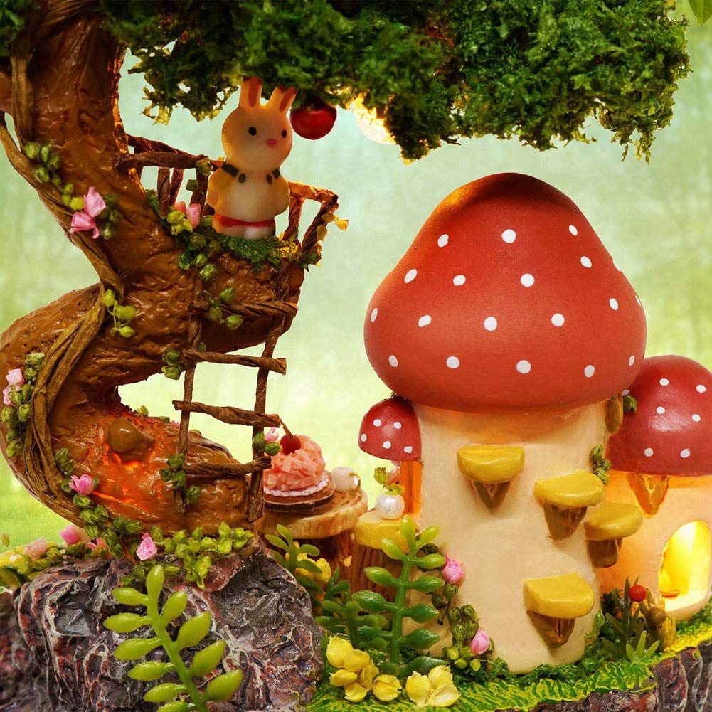 iature Doll House with Dust Cover Rotate Music Box Garden Diary