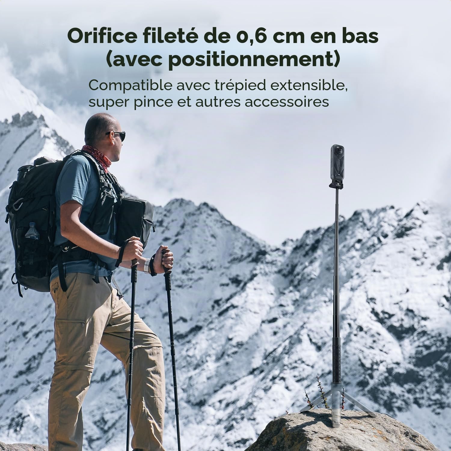 K&F CONCEPT Perche Selfie Pliable Invisible en Alliage d'aluminium 92,5 cm