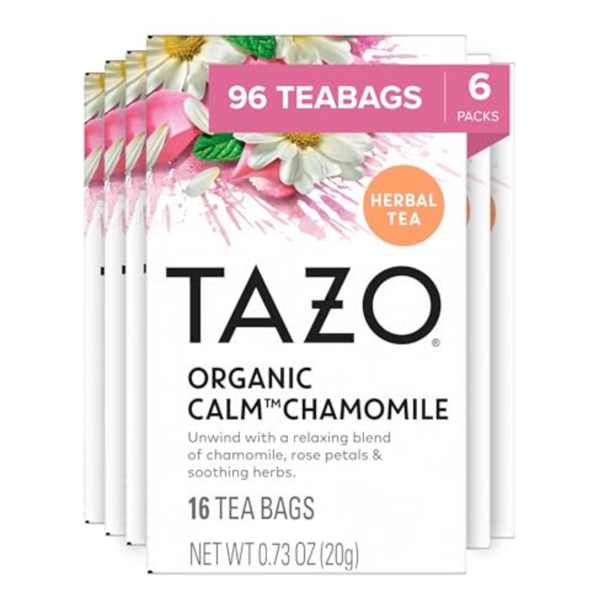 TAZO Calm Chamomile Herbal Tea Bags, Caffeine Free, 96 Total Tea Bags (16ct - Pack of 6)