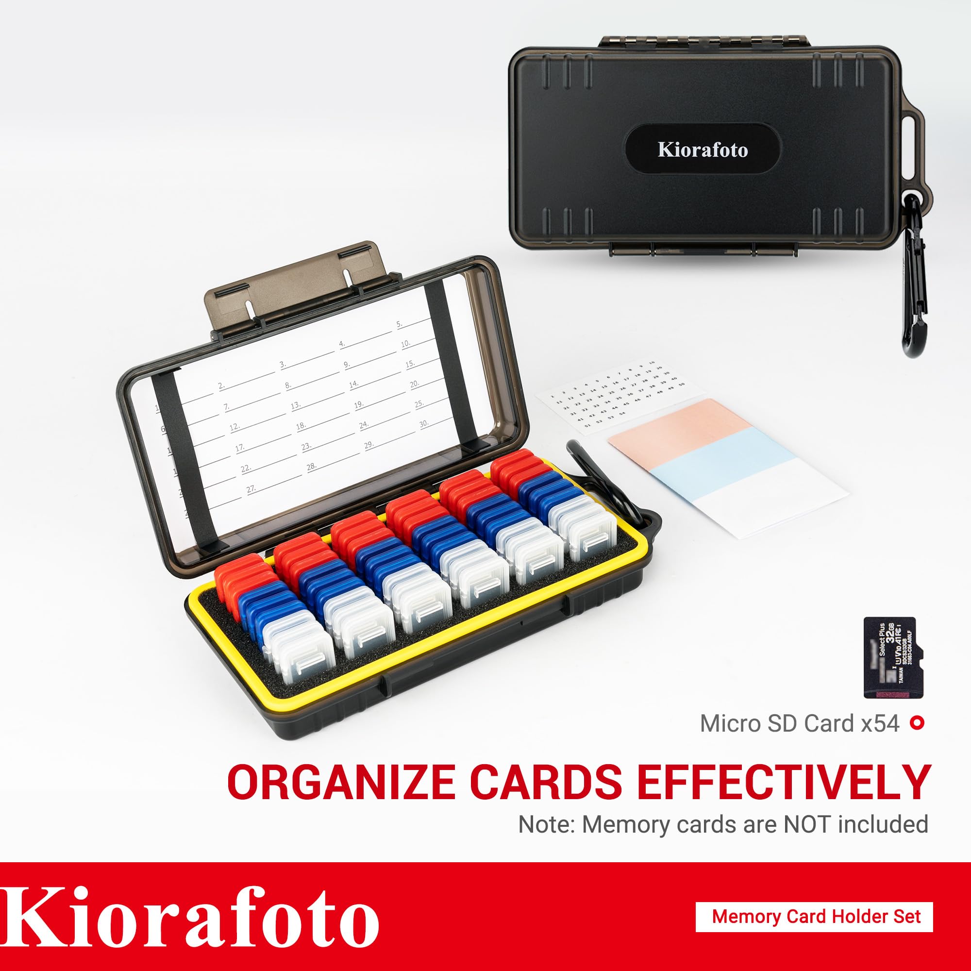 Dual Protect Micro SD Card Case with 54 PCS Clear Memory Card Holders for 54 TF MSD Cards Storage, Water-Resistant Anti-Shock MicroSD MicroSDHC MicroSDXC Card Carrying Organizer Protector with Labels