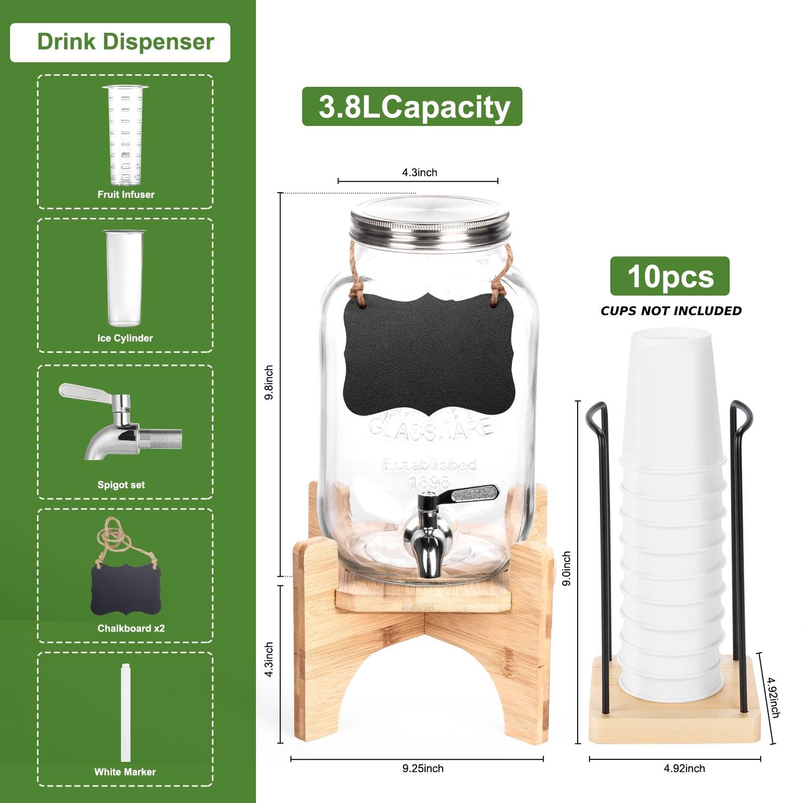 Dispenser Per Bevande In Vetro Da Esterno, Dispenser Per Bevande In Cristallo Da 3 Litri, Lattina