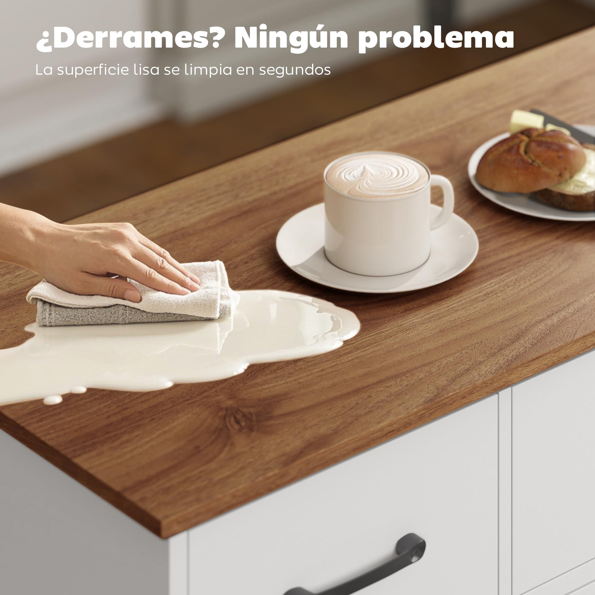 HOMCOM Aparador de Cocina Rústico, Armario de Cocina con 4 Estantes de Puerta, 3 Cajones, Estantes Ajustables, Puerta con Cierre Suave, Mueble de TV para 48-55 Pulgadas, 120x38x87 cm, Blanco y Nogal