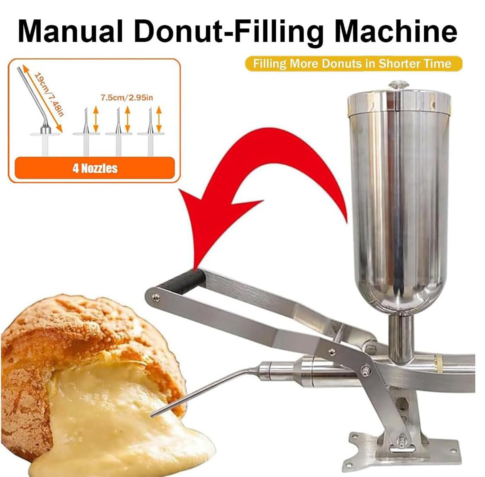 Manual Donut-Filling Machine 304 Stainless Steel Cream Injector with 4 Nozzles - Perfect for Bakeries Restaurants Cafes Home — view 6