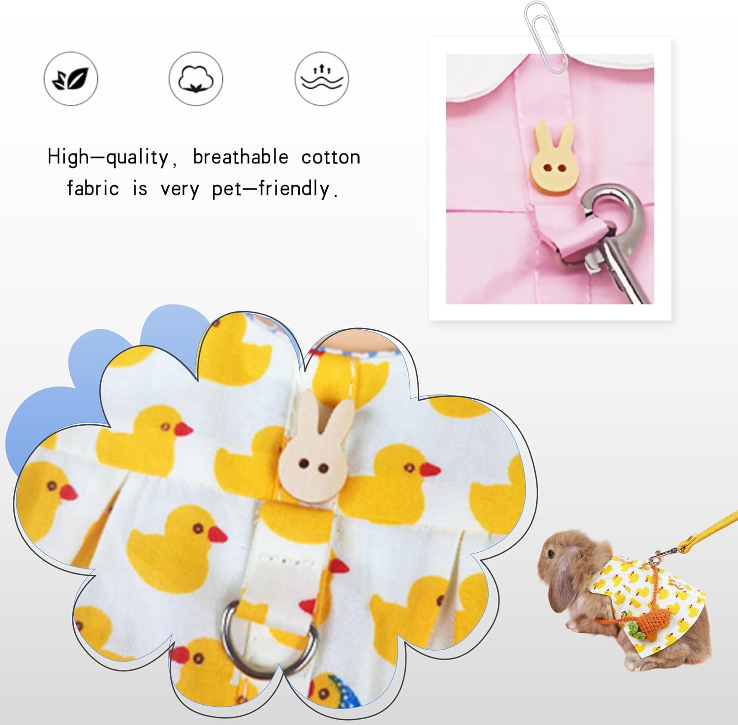 2 Sets Rabbit Dress Bunny Costume with Leash Hat Mini Bag Harness Leash Accessory for Rabbit Hedgehog Ferret Guinea Pigs Piggies Squirrel (Multicolor,L Pink & L Pink)