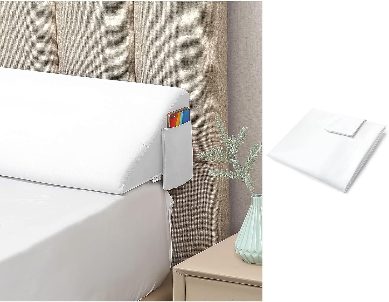 Vekkia White King Bed Wedge Pillow for Headboard Gap with Extra Replacement Pillow Cover