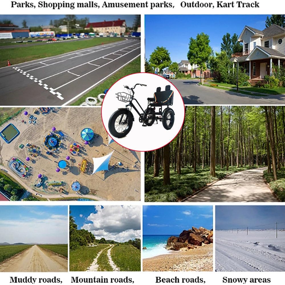 Rower trójkołowy z oponami fatbike 20", dla dorosłych, z siedzeniem pasażera, wysoka nośność, komfort jazdy, dla seniorów o wzroście 170-185 cm