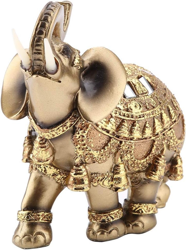 Hilitand Elephant Statue,Lucky Feng Shui Golden Elephant Statue Sculpture Wealth Figurine Home Decoration, Your Family or Your Friends(L)