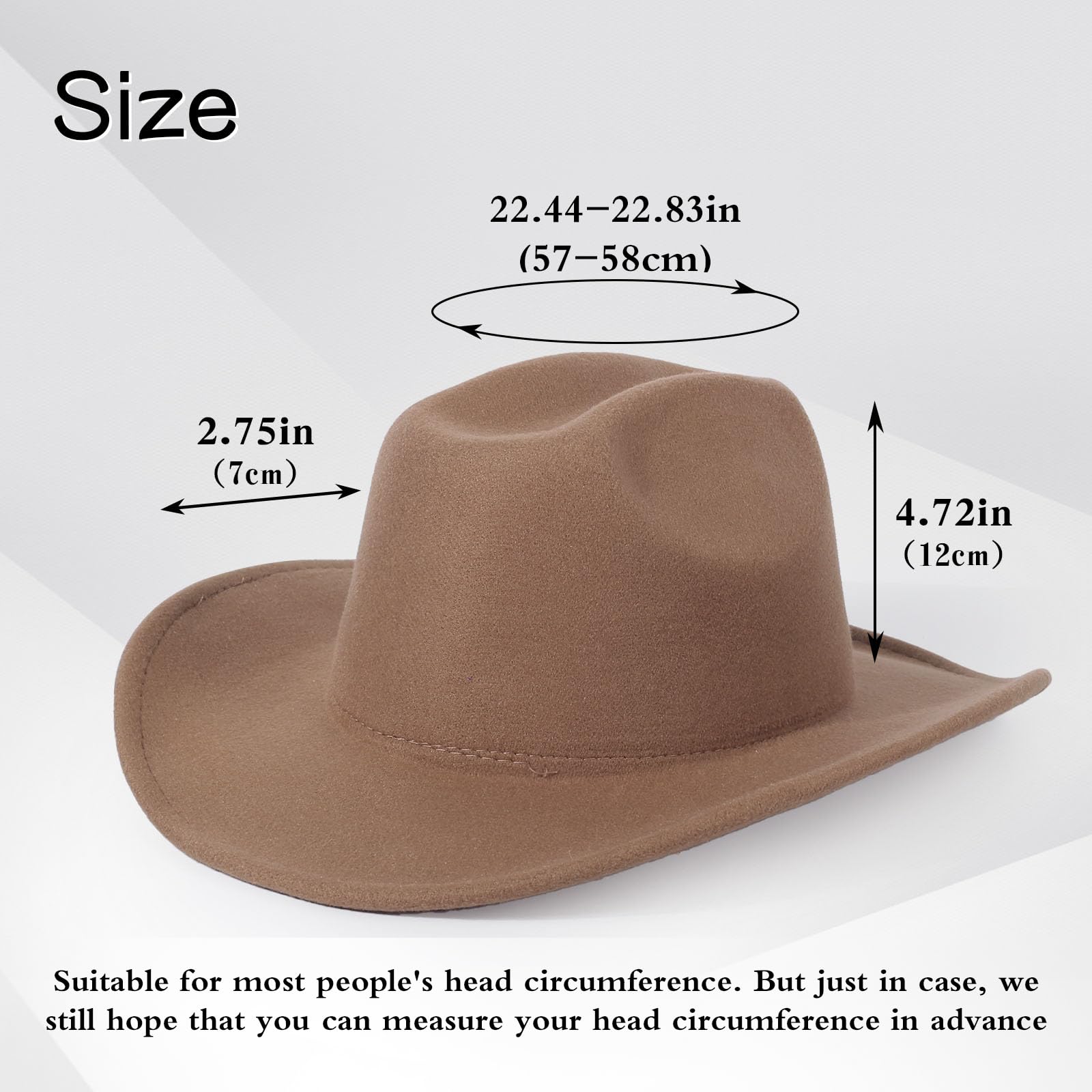 Beorndmy Cowboy Hats 2 Pack Men's and Women's Felt Cowboy Hat Classic Felt Wide Brim Western Cowboy Hat Khaki-Coffee
