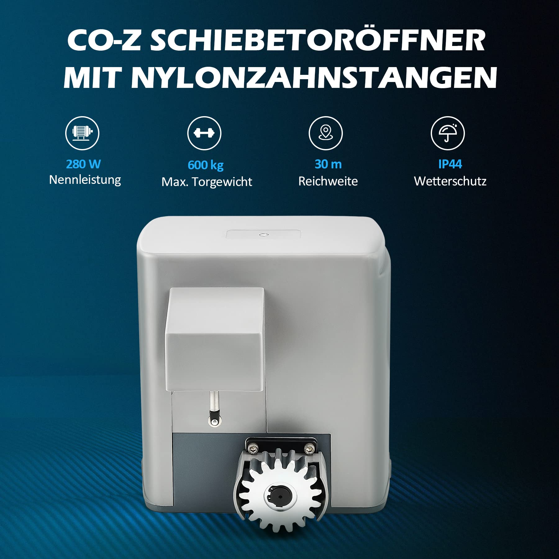 CO-Z Schiebetorantrieb Set bis 600 kg Hoftorantrieb 280w Garagentorantrieb mit 2 Fernbedienung Toröffner mit 12 Nylonzahnstangen Automatic Sliding Gate Opener AC