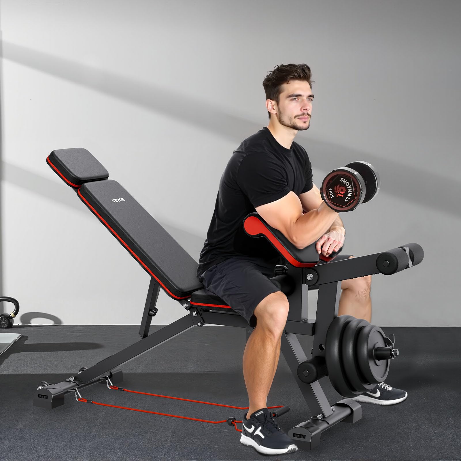 VEVOR Panca pesi Stabile e Resistente per Allenamento Completo del Corpo, Panca Regolabile per Esercizi, per Allenamento Forza con Estensione Gambe, Cuscinetto Antiscivolo Predicatore 363 kg