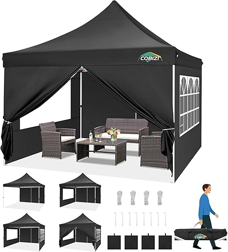 Miniatura 34 de COBIZI Carpa 10x20 Pop Up con paredes laterales, carpa comercial impermeable Ez al aire libre, cenador instantáneo con protección UV 50+ para