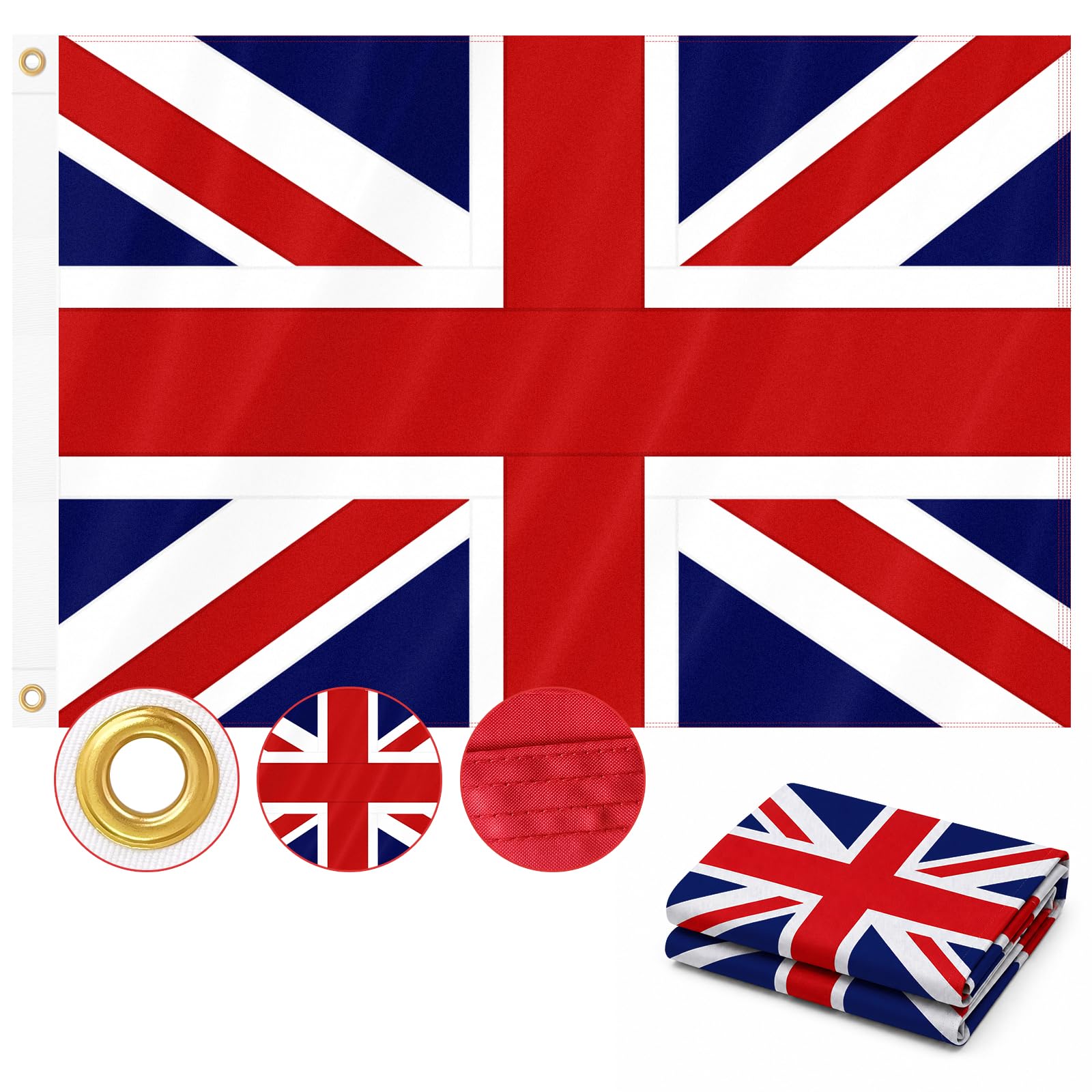 Union Jack Flag 2x3 FT (60 x 90 cm) Double Sided Heavy Duty 210D Oxford Fabric, 4 Rows Stitching, 2 Brass Grommets, UK British National Flag for Wall Home Garden Outdoor Display