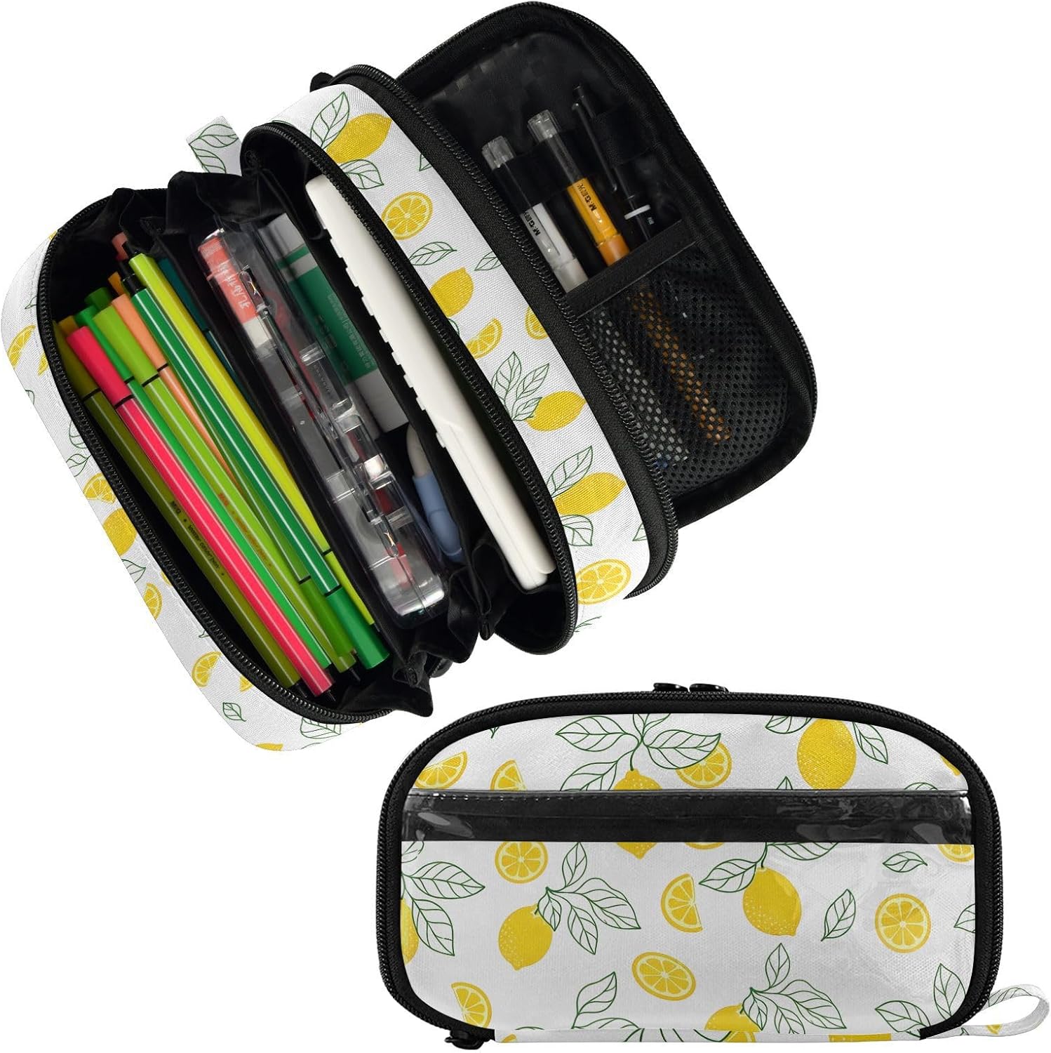 ALAZA Lemon Large Capacity Pencil Case, Aesthetic Stationery Organizer Bag with Clear PVC Window, High Capacity Pen Pouch with Dividers for School Office Travel image 2