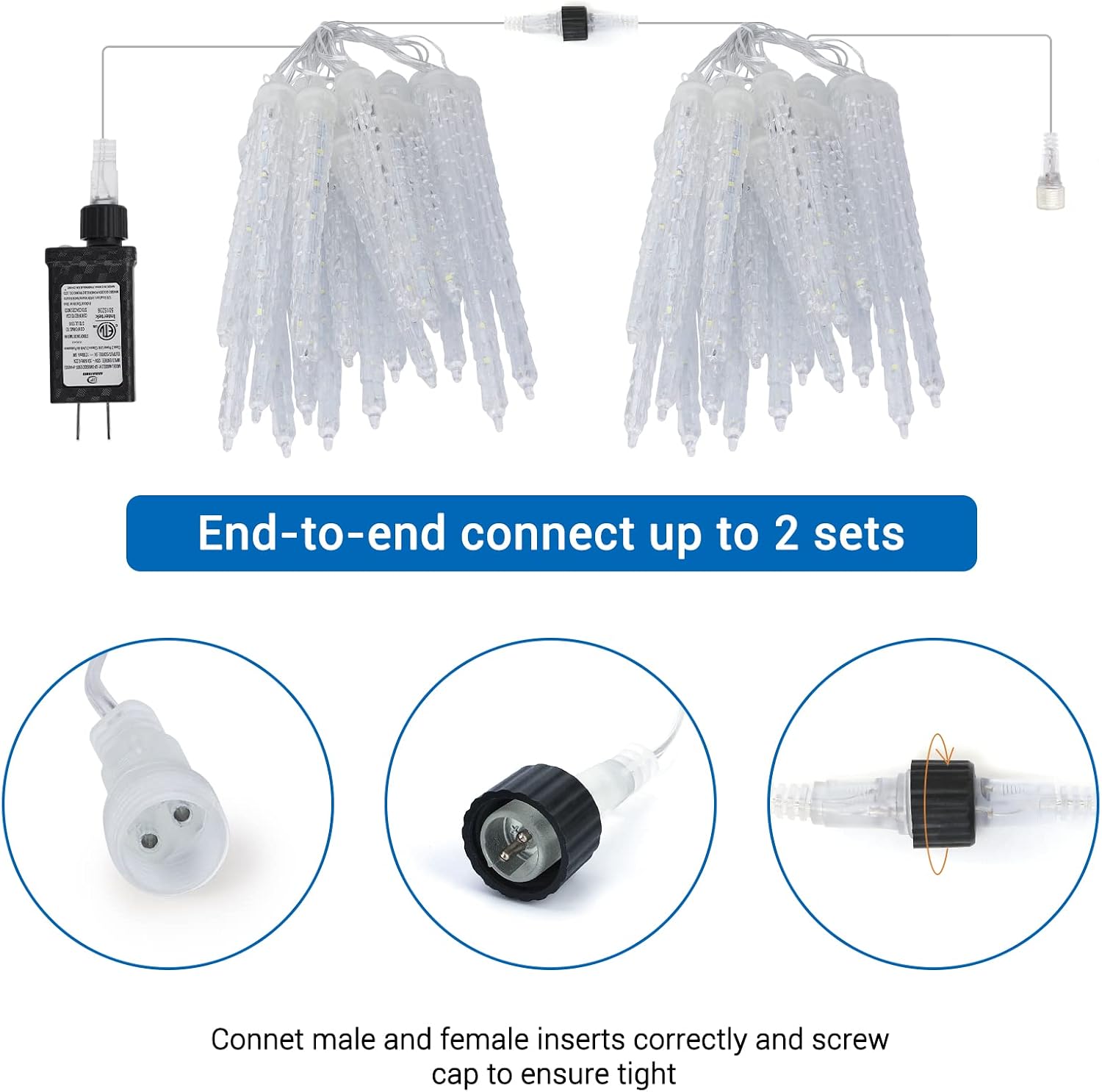 iBaycon LED Icicle Lights, 320 LED 20 Tubes 12.5FT Meteor Shower Raindrop Lights with Timer Cascading Lights Falling Raindrop Lights for Holiday Party Wedding Christmas Tree Decoration (Blue)