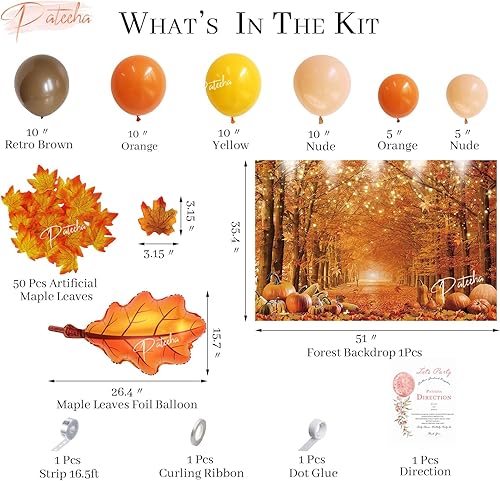 Miniatura 4 de Pateeha Kit de arco de globos de otoño con telón de fondo de otoño, hojas de arce, decoraciones de fiesta de Acción de Gracias, guirnalda de globos