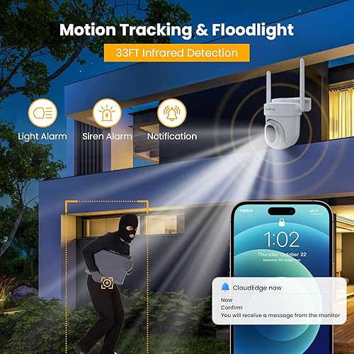 Miniatura 4 de BondFree Paquete de 2 cámaras de seguridad de 4MP para exteriores 2.45G WiFi para seguridad en el hogar con cámara de vigilancia PTZ de 360, visión