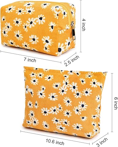 Miniatura 3 de SOIDRAM 2 piezas de bolsa de maquillaje con flores, gran capacidad de cosméticos, bolsa de lona mixta, bolsa de artículos de aseo para viajar,