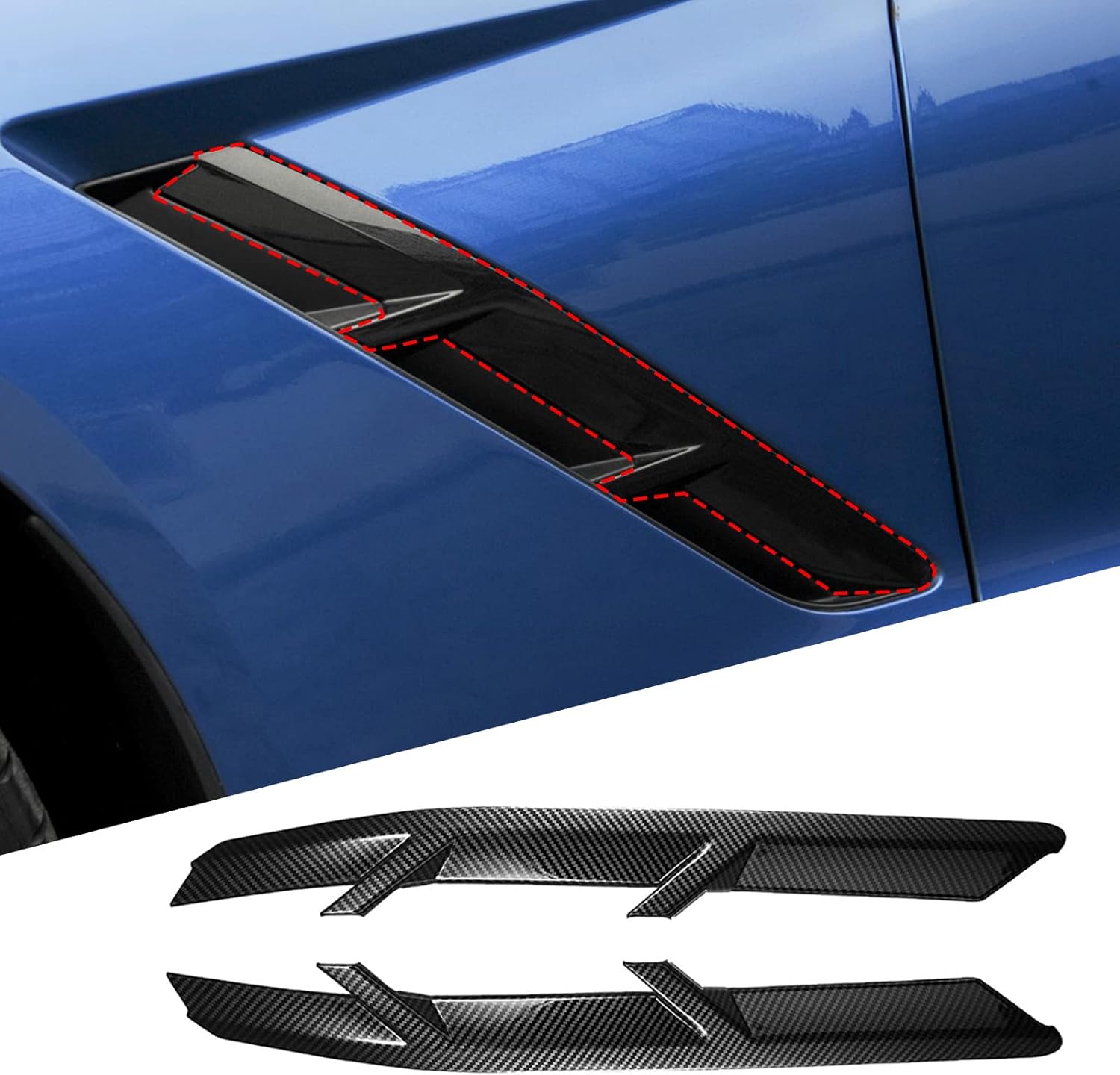 Front Fender Vent Cover Trim for Chevrolet Corvette C7 Stingray 2014-2019 Accessories, Front Quarter Panel Air Intake Vent Grille Cover, Fender Air Flow Spolier Louvers, ABS (Carbon Fiber)