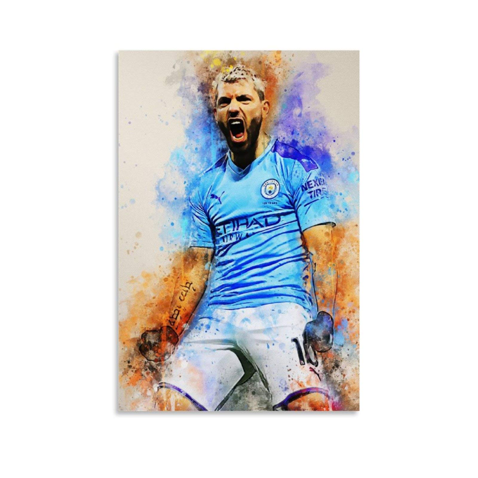 Huangchen Unframe-Style1 Football Player Star Poster Sergio Aguero Canvas Art Poster And Wall Art Picture Print Modern Family Bedroom Decor Posters 16X24inch(40X60cm)