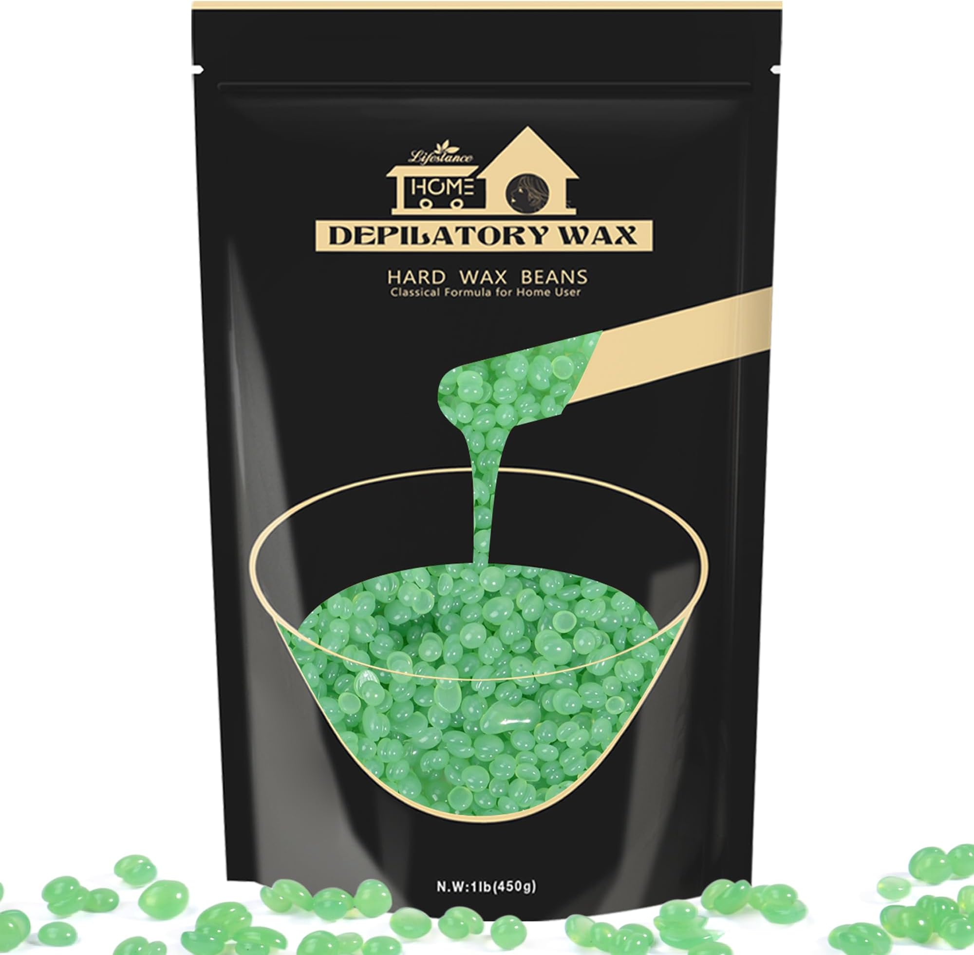 โ Lifestance Hard Wax Beads 450g, Aloe Vera Wax for Sensitive Skin Hair Removal, Hypoallergenic and Painless for Whole body Waxing