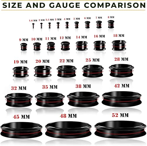 Miniatura 6 de Par de acero quirúrgico 316L anodizado negro único acampanado piercing joyería oreja túnel O-ring pendiente lóbulo ensanchador enchufe