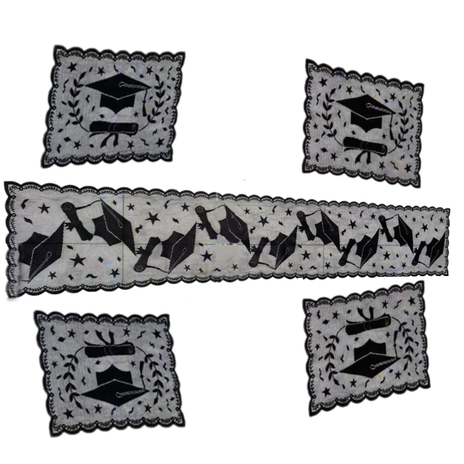 Tsophreniq Lace Table Runner Graduation Hat Pattern Table Cloth Placemat for Graduation Party Embroidered Tablecloth Supply Dinner Party Tableware