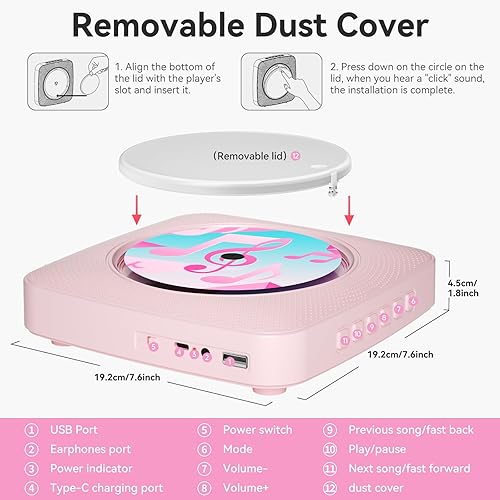 Miniatura 7 de Reproductor de CD portátil Bluetooth recargable reproductores de CD para el hogar Kegaudio 1800mAh reproductor de CD de pared de escritorio con