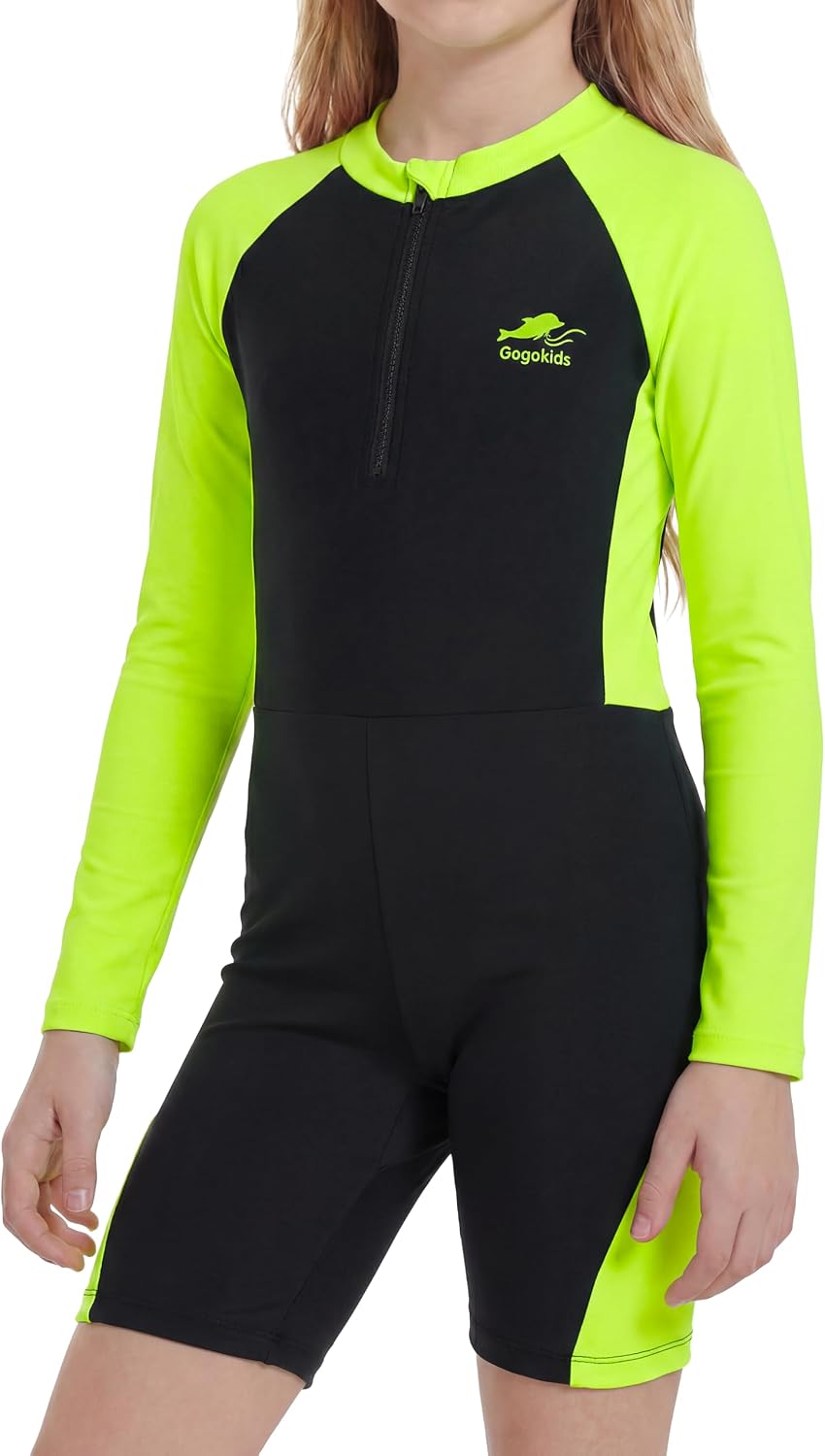 Gogokids Girls and Boys One Pieces Rash Guard Swimsuits UPF 50+ Sun Protection Long Sleeve Bathing Suits Size 4-12 Y