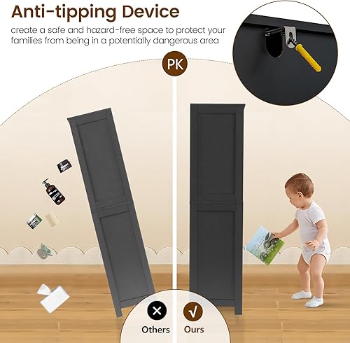 Miniatura 8 de Iwell Armario alto de baño, armario de almacenamiento con 2 cajones y estantes ajustables, armario de piso de baño para sala de estar, dormitorio,