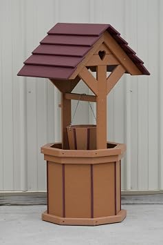 4 ft. Poly Wishing Well with Planter Bucket, Clay and Cherry