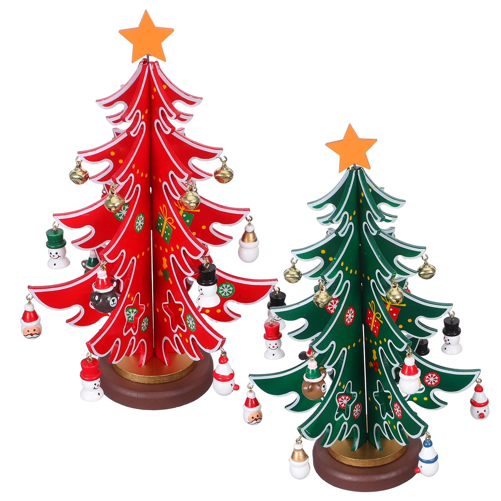 2pezzi Albero di Natale in Legno Mini con Ornamenti Appesi Decorazioni da Tavolo per Feste Alberi di Natale in Miniatura Artigianali