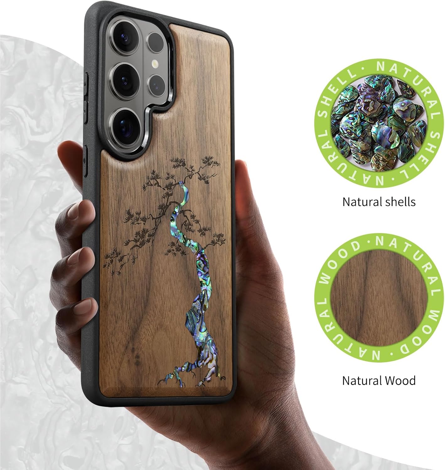 Carveit Magnetic Wooden Case for Samsung Galaxy S26 Ultra Case, Wood Artisan Engraved & Handmade Shell Inlaid, Compatible with MagSafe Wireless Chargers (Majestic Pine Tree) Walnut