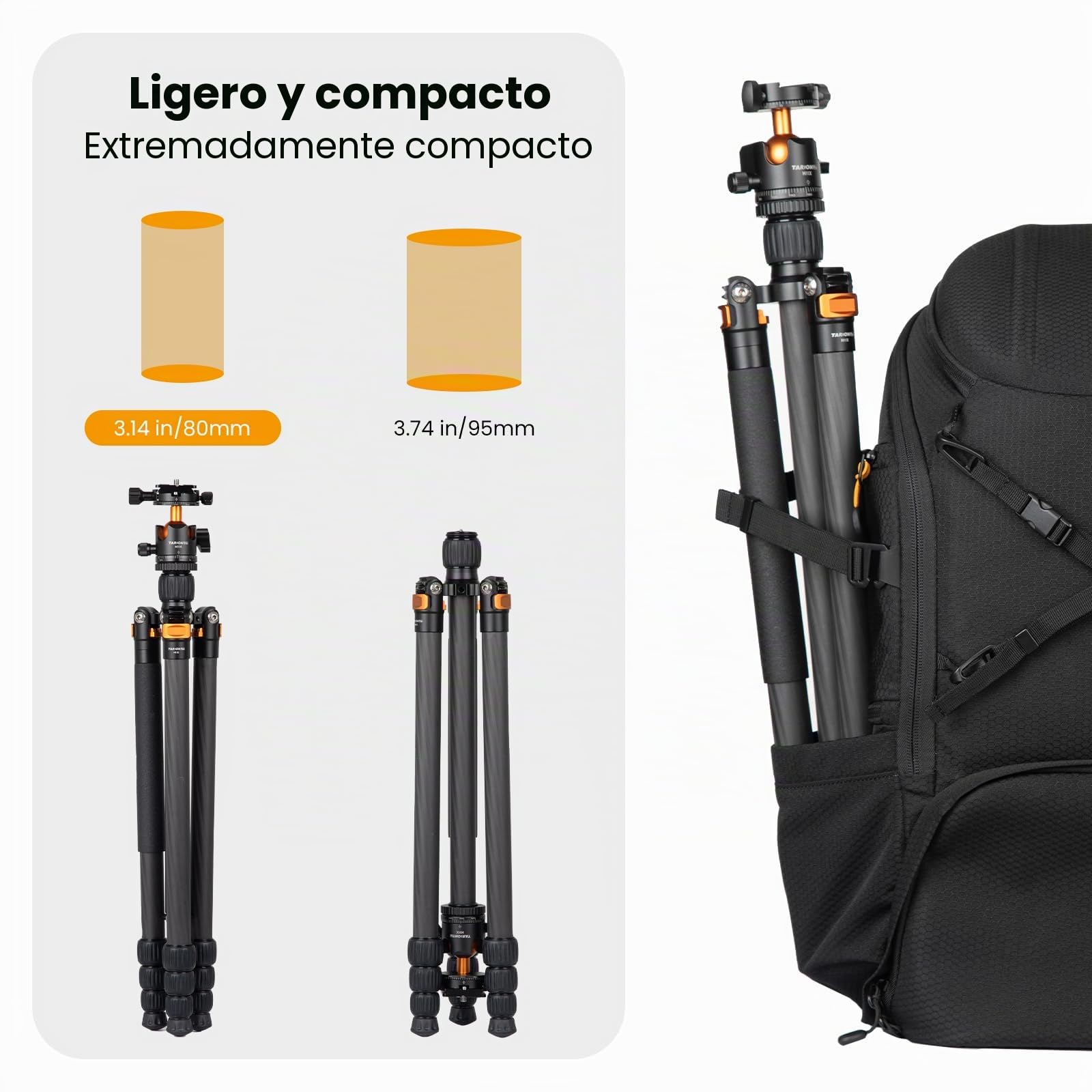 TARION Trípode de Fibra de Carbono para cámara de - 67 Pulgadas trípode Profesional DSLR con Doble rótula panorámica Zapata fría trípode de Viaje para cámaras videocámaras fotografía