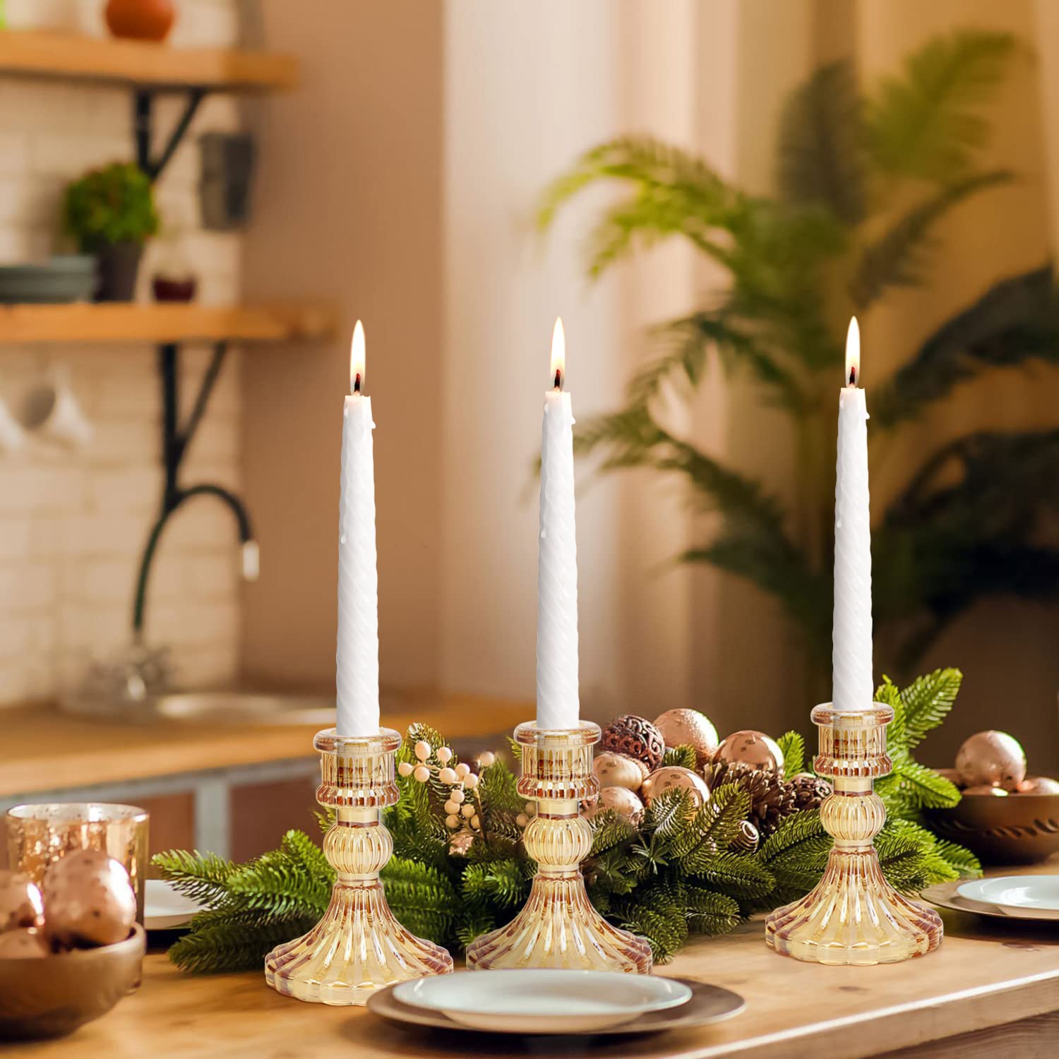 Simeitol Taper Candle Holder Set of 6, Glass Taper Candle Holder, Candle Stand, Gold Candle Holder for Wedding, Valentine's Day, Birthday, Candlelight Dinners, Spring Decor