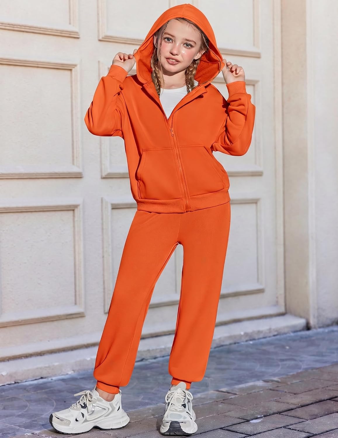 Arshiner Girls 2 Piece Outfits Zip Up Sweatshirts and Sweatpants Tracksuits
