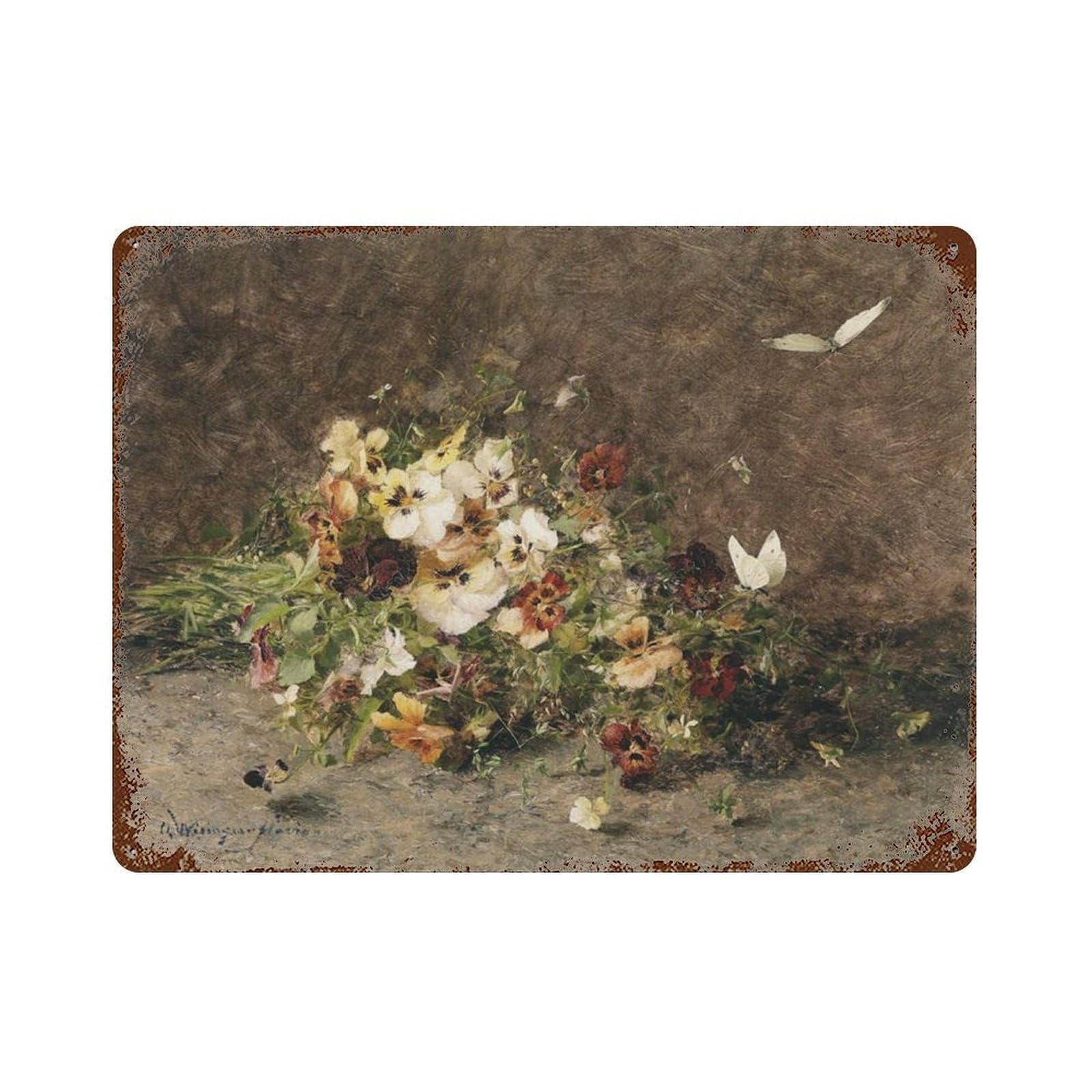 xiaoxiaoshen Vintage Wildflower Still Life Butterfly Botanical Wall Decor Art Metal Tin Poster Modern Home Decor Art Home Bar Shop Decorations Vintage Sign 30x40cm
