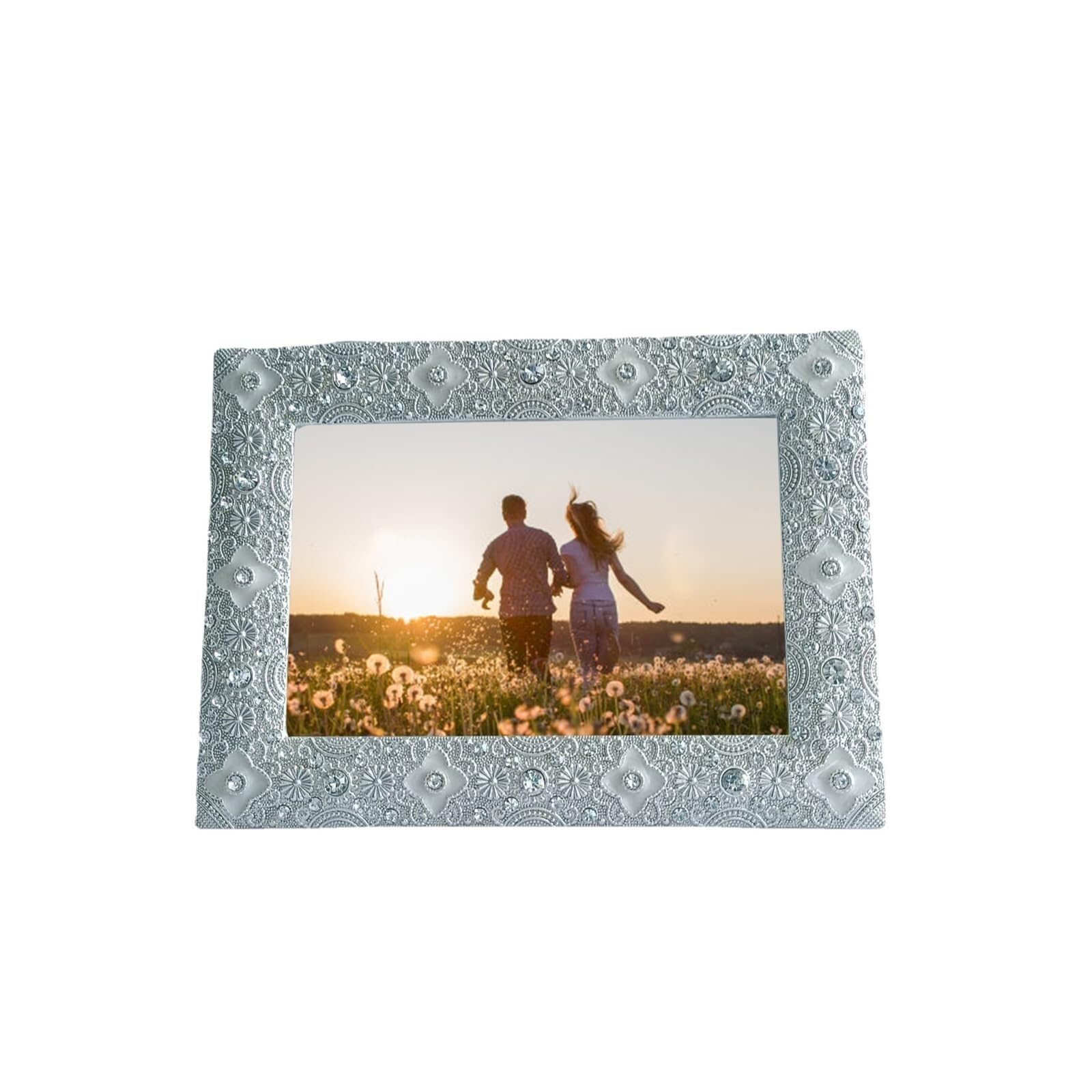 Ramka na zdjęcia z pamięcią 4 x 15 cm, srebrna, biała, metalowa, prostokątna, zdjęcie na blat, poziome, prezenty ślubne dla pary (20 x 25 cm)