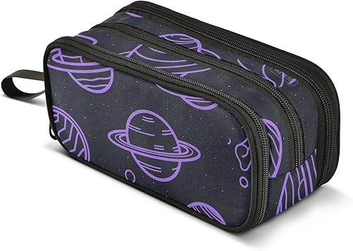 Miniatura 8 de Nylon Large Pencil Bags Space Planet Purple Black Big Capacity Pen Pencil Case Stationery Organizer for Elementary Women estuche para