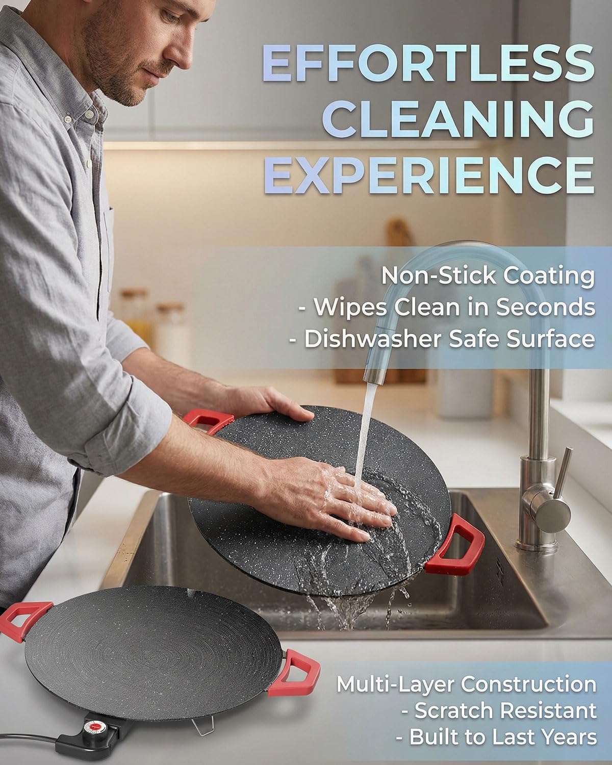 Non-Stick Electric Indoor Grill Pan,Multi-Functional Korean Electric Indoor Grill,Portable Indoor Grill Nonstick Smokeless Round Griddle for Steaks Pancakes BBQ Family Pan(L-40cm/15.7in)