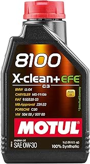 Motul 8100 X-clean+ EFE 0W-30 Full Synthetic Motor Oil with Advanced Low SAPS Formula – ACEA C3 Approved for BMW, Mercedes-Benz, VW & Porsche Applications – 1 Liter