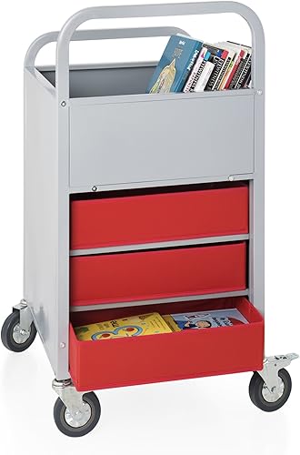 Miniatura 3 de Carrito de almacenamiento y exhibición rodante, camión de medios de metal con ruedas, 3 contenedores de tela de estantes, suministros de oficina y