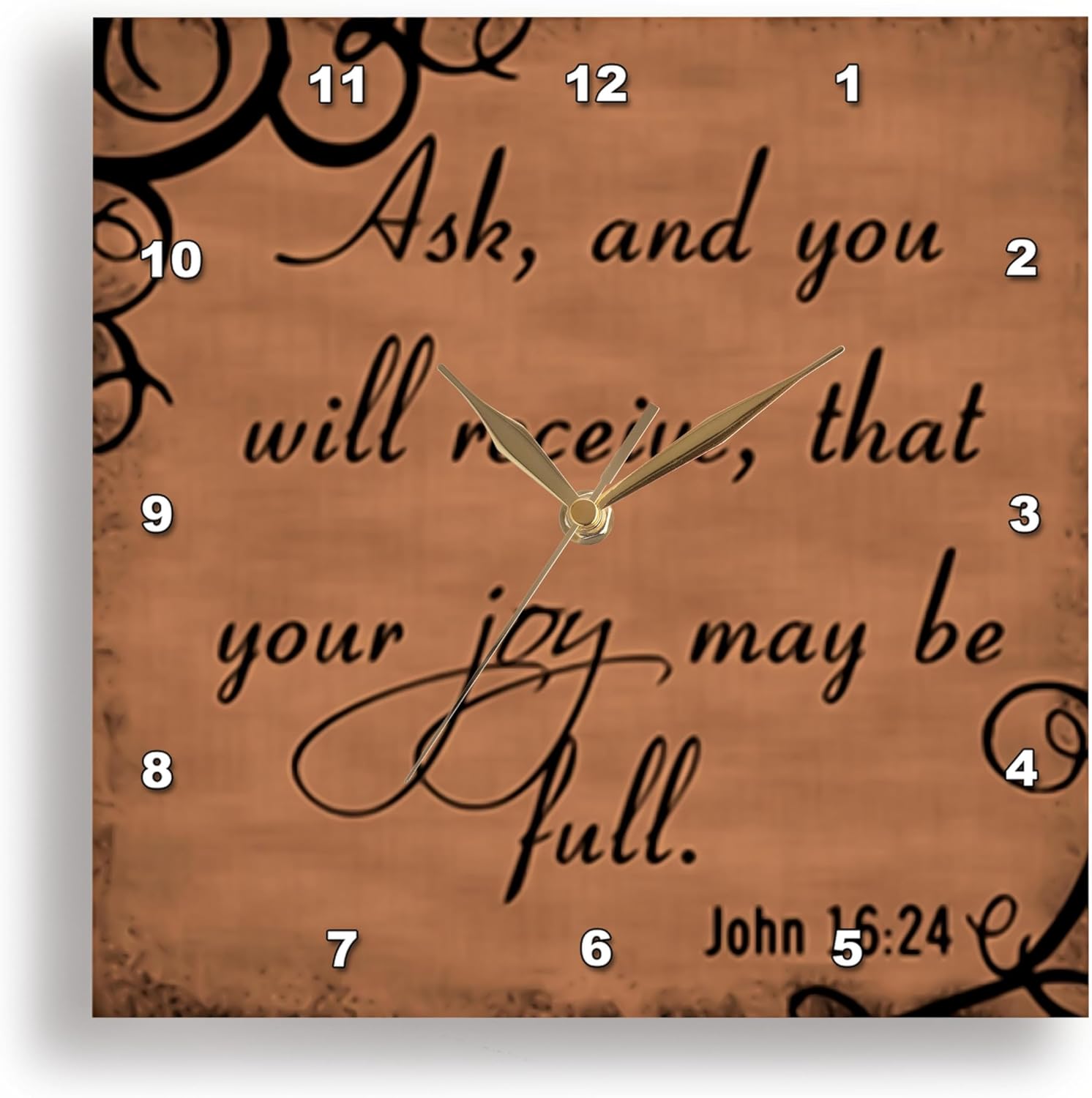 3dRose Bible Verse John 16-24 Brown Background Bible Christian Inspirational Saying - Wall Clock, 10 by 10-Inch (DPP_150076_1)