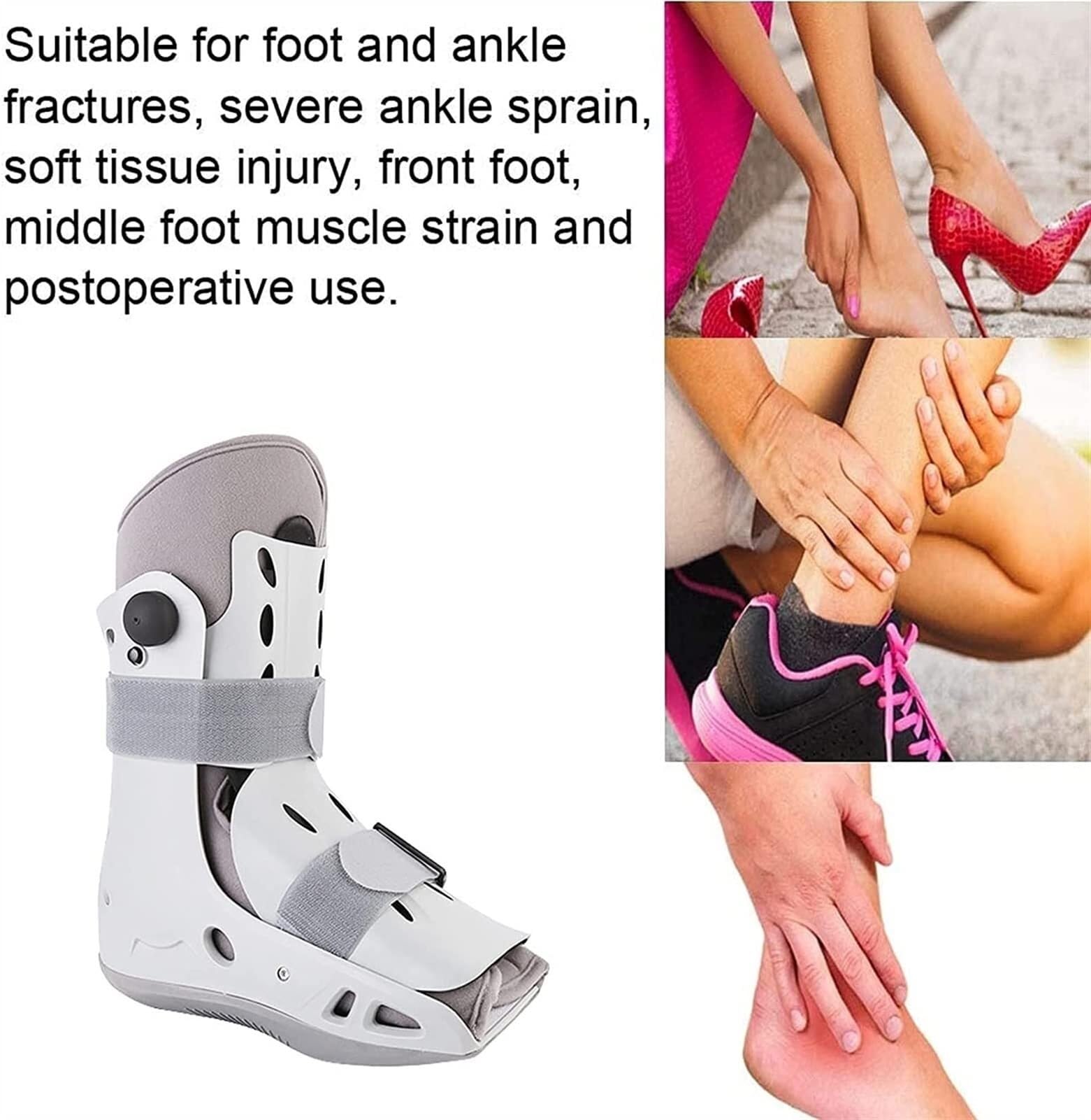 Botas for caminar for fracturas Ortesis transpirable Correa de soporte Férula plantar for lesiones de tobillo y pie Cirugía Esguince de tobillo Pies izquierdo y derecho Blanco(L)