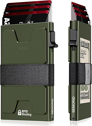 Miniatura 65 de Cartera delgada de aluminio para hombre, placa trasera expandible duradera, bloqueo RFID, billetera desplegable de metal minimalista, con capacidad