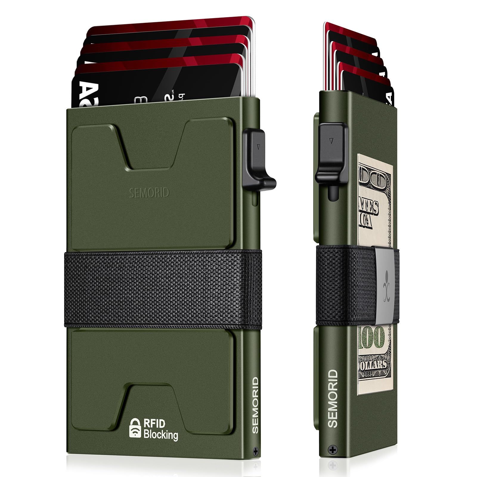 SEMORID Slim Aluminum Card Holder Wallet for Men, Durable Expandable Backplate, RFID Blocking Minimalist Metal Pop Up Wallet, Holds 12+ Cards Plus