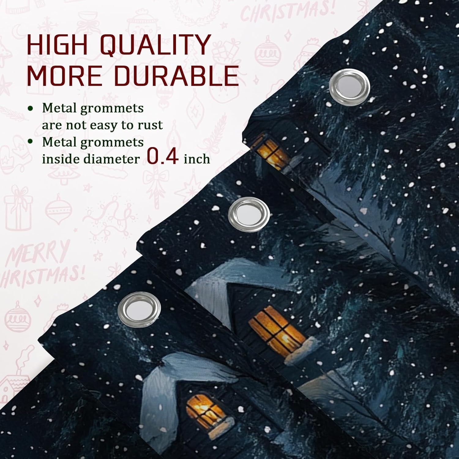 4PCS Winter Farmhouse Christmas Bathroom Sets with Non-Slip Rug, U Shape Toilet Lid Cover Mat, Cool Forest Cabin Xmas Bathroom Decoration 72''x72''