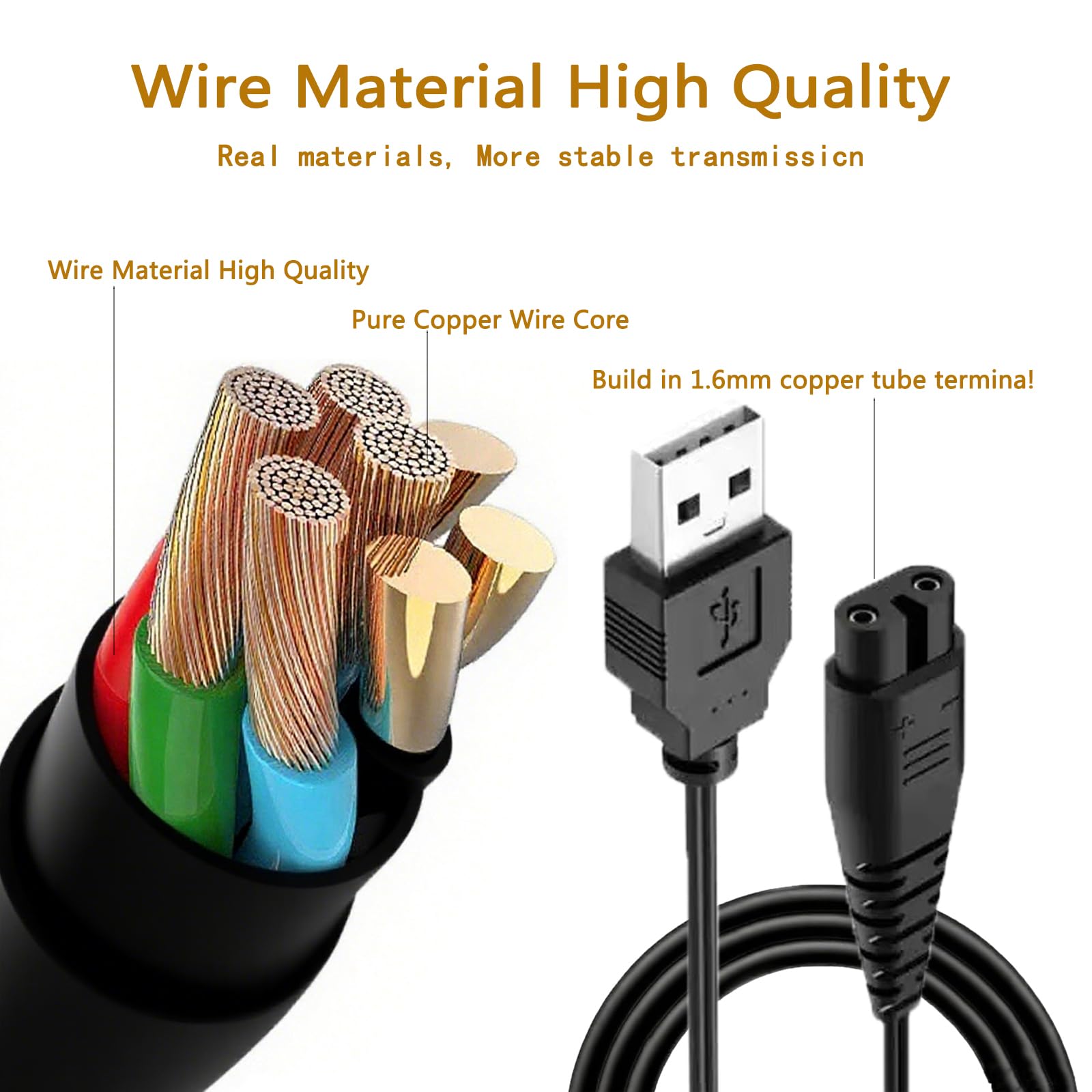 Cavo di ricarica USB per Hatteker, cavo di ricarica nero da 1,5 m, confezione da 2 | Cavo di alimentazione di ricambio adatto per regolabarba RFC-588 RFC-598 RFC-690 RFC-692 RFC-696 RSCX-7568 RSCX-9598